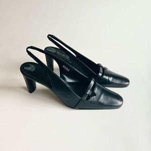 Max de Carlo Nicole Black Genuine Leather Close Toe Slingback Heels size 7